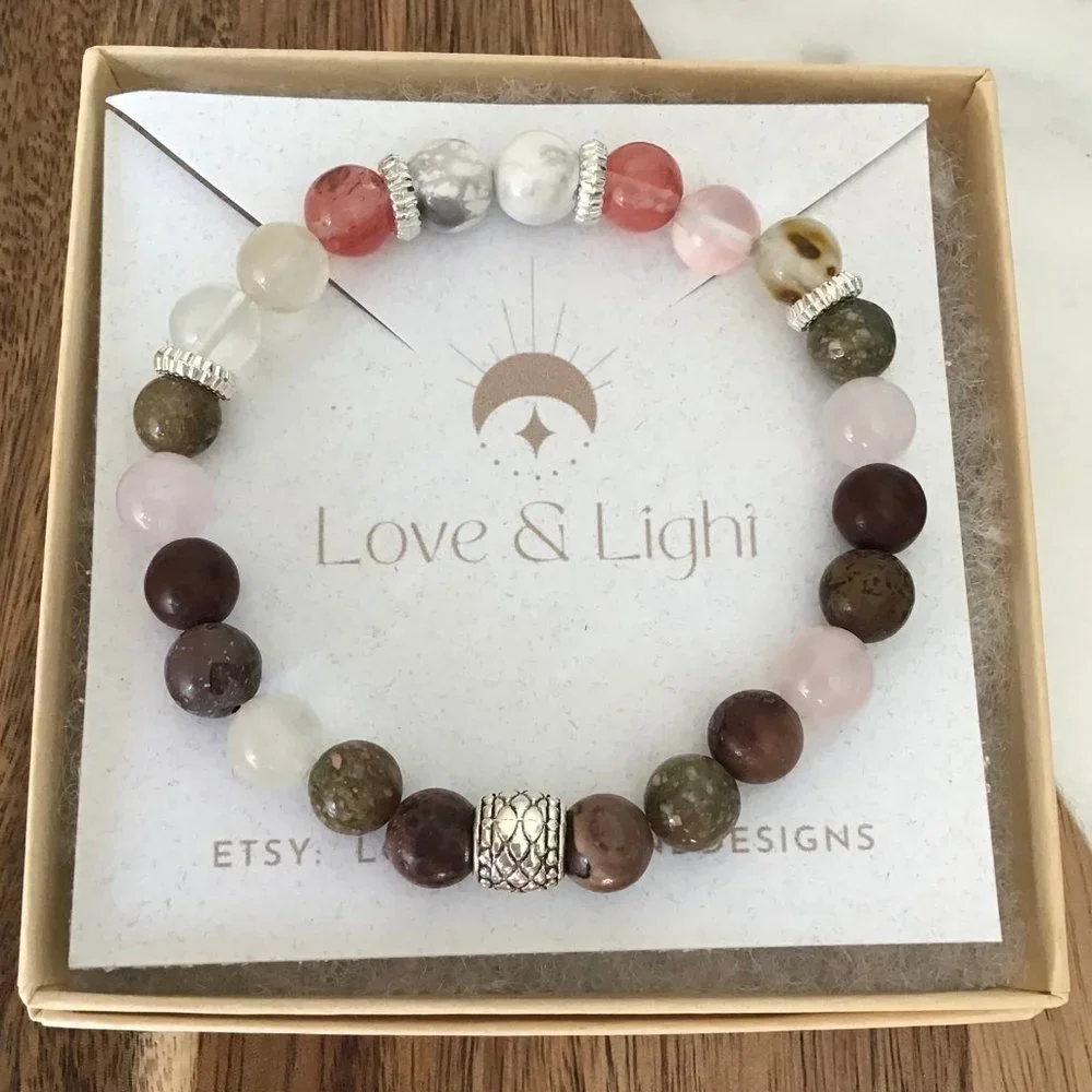 Brand New‎ Handmade Stretch Jasper, Howlite, Cherry Quartz, and